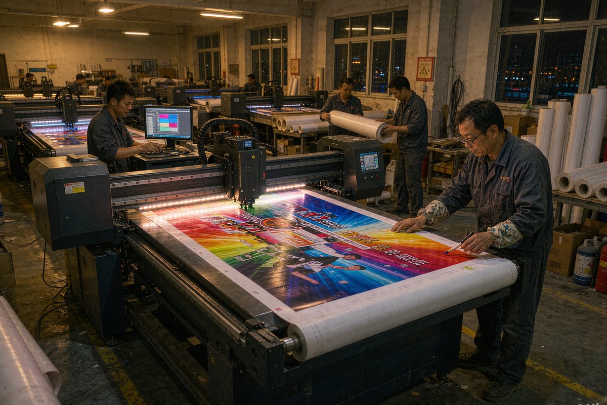 夜间车间紧急生产喷绘画面